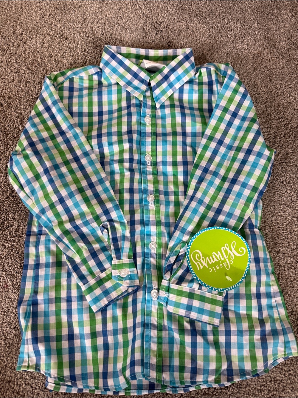 Boys Green & Blue Plaid Button-Down Shirt NWT Classic Whimsy